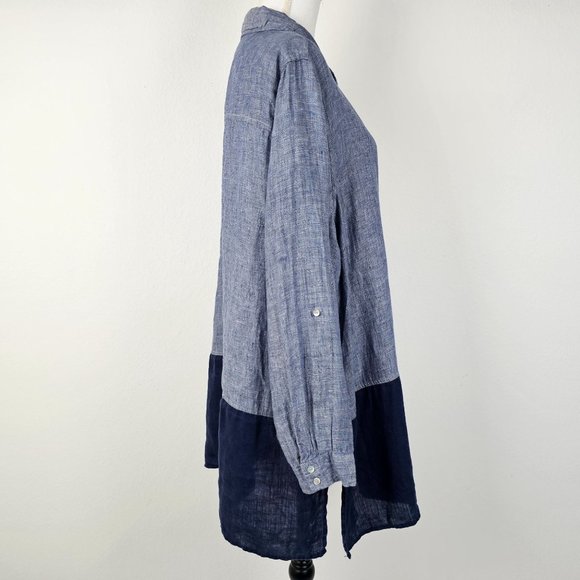 Artisan NY Womens Top Blue Linen Long Sleeve Button Shirt Tunic Sz 1X - Picture 5 of 16